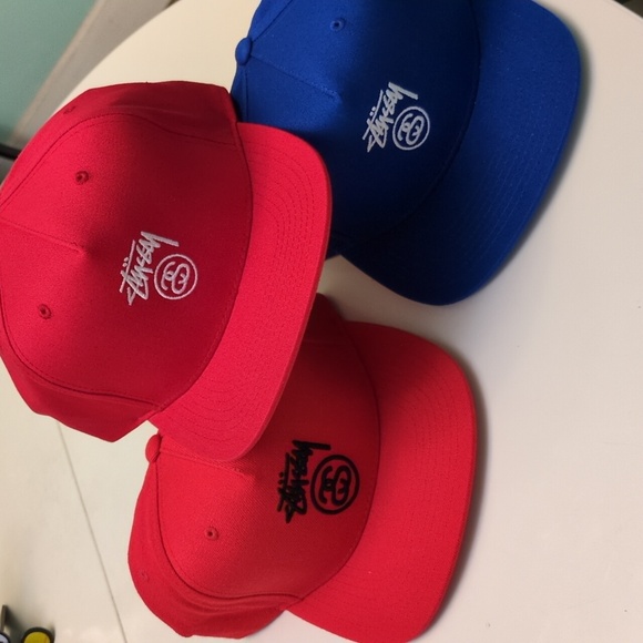 NWT Stussy Red Black Or White Logo Or Blue Snapback Hat - Picture 1 of 9